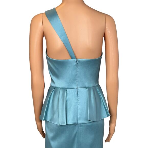 Aidan Mattox One-Shoulder Peplum Cocktail Midi Dress Aquamarine Blue Size 0 - Picture 9 of 15